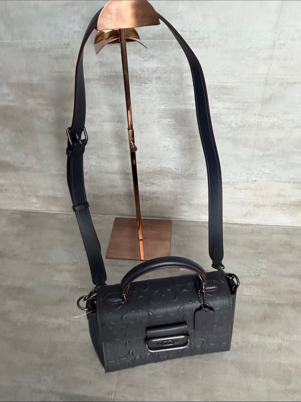 COACH Signature Leather Morgan Top Handle Satchel -  Midnight Navy. - Picture 10 of 16